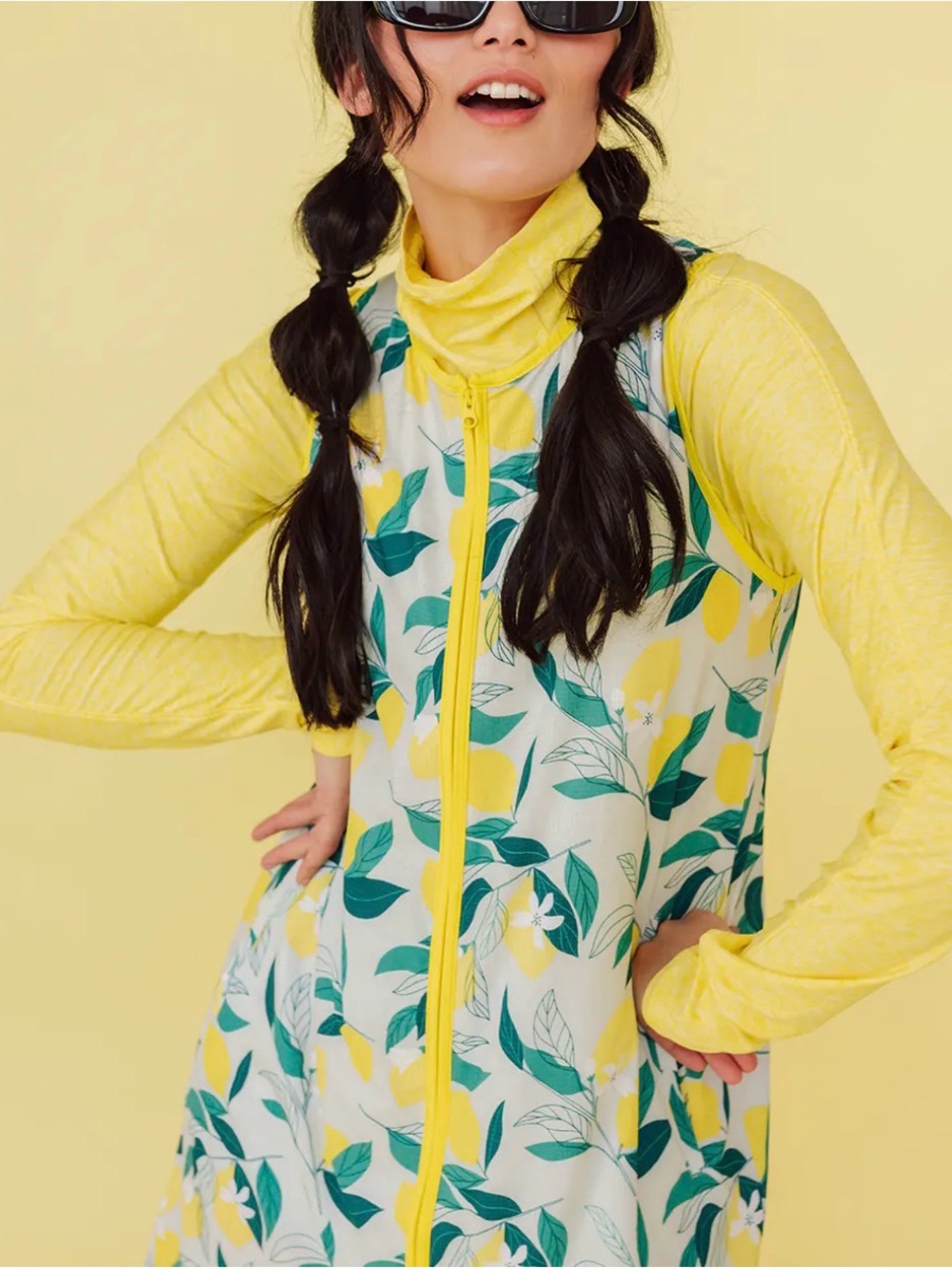 OISELLE AVIARY rare lemon tree print athletic dress vest top M/L see measurement